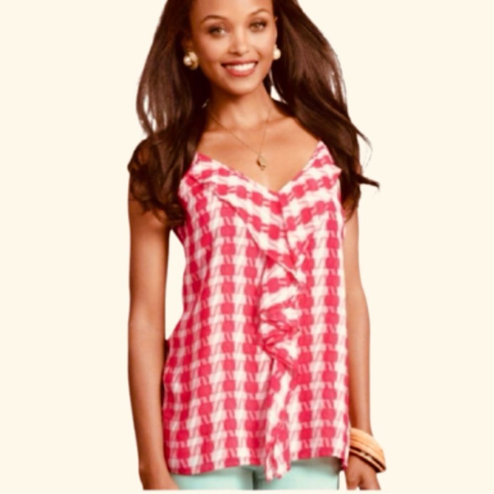 CAbi Amour, Red and White Ruffled Tank Top.